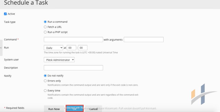Scheduled Task in Plesk