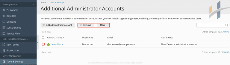 Remve Plesk administrator account