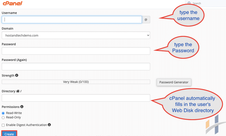 create web disk account