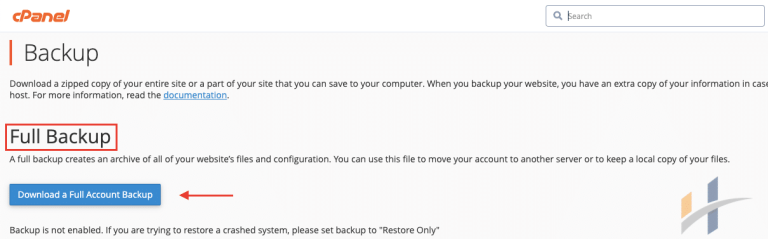 full backups cPanel