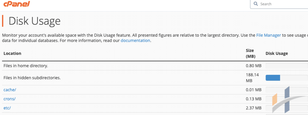 View Information of Disk Usage in cPanel & Sort directories by name / size