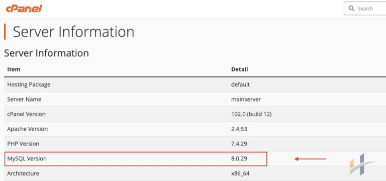 The MySQL version t