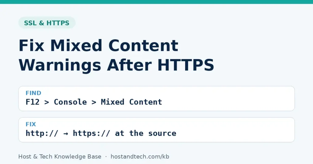 Fix mixed content warnings: find them in the browser console and change http to https at the source