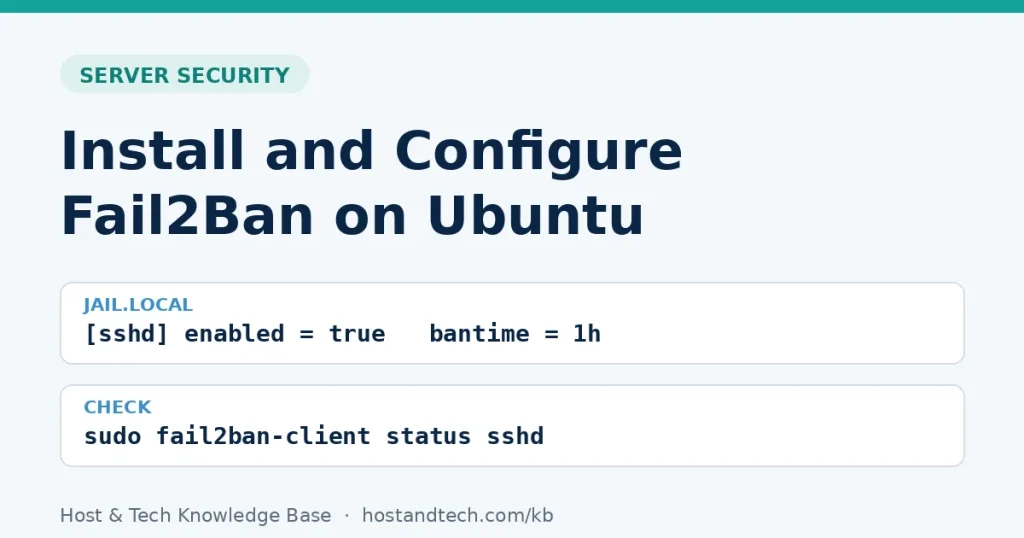 Title card: install and configure Fail2Ban on Ubuntu with jail.local and fail2ban-client status
